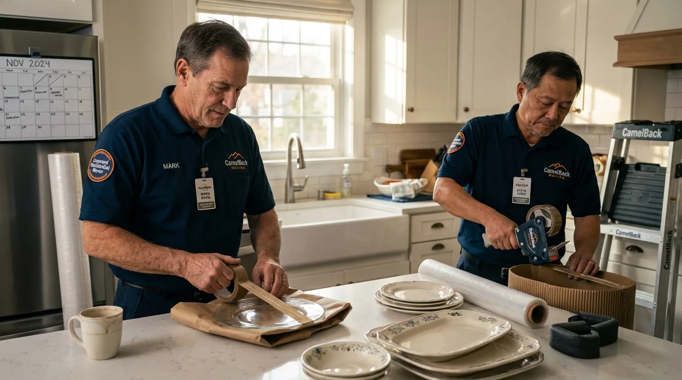 Professional crew packing kitchen dishware in Golden, CO